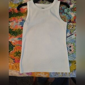 White Sleeveless Ribbed Tank Top, Small